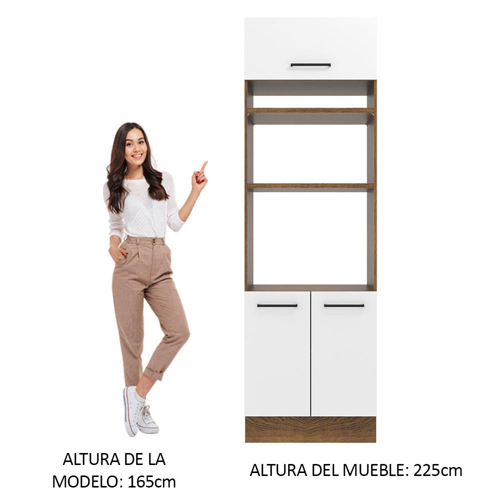 Mueble de cocina para Horno/ Microondas 70 cm Sin cajones 3 Puertas Agata Marrón/Blanco