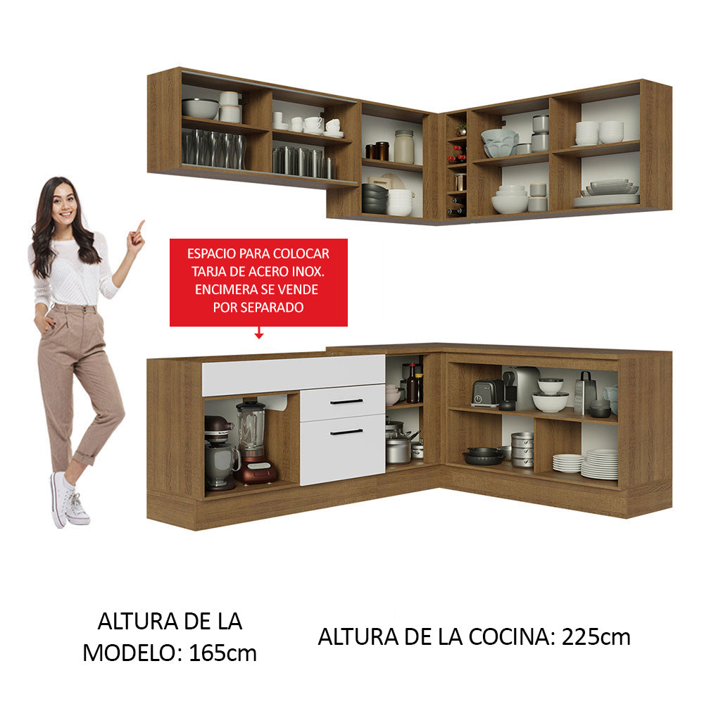 Combo completo de Cocina Esquinera 389cm Agata Madesa 01 Marrón/Blanco