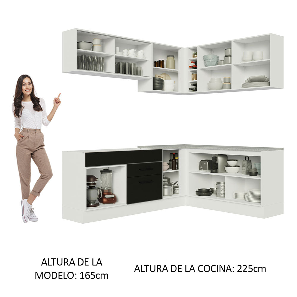 Combo completo de Cocina Esquinera 389cm Blanco/Negro Agata 01