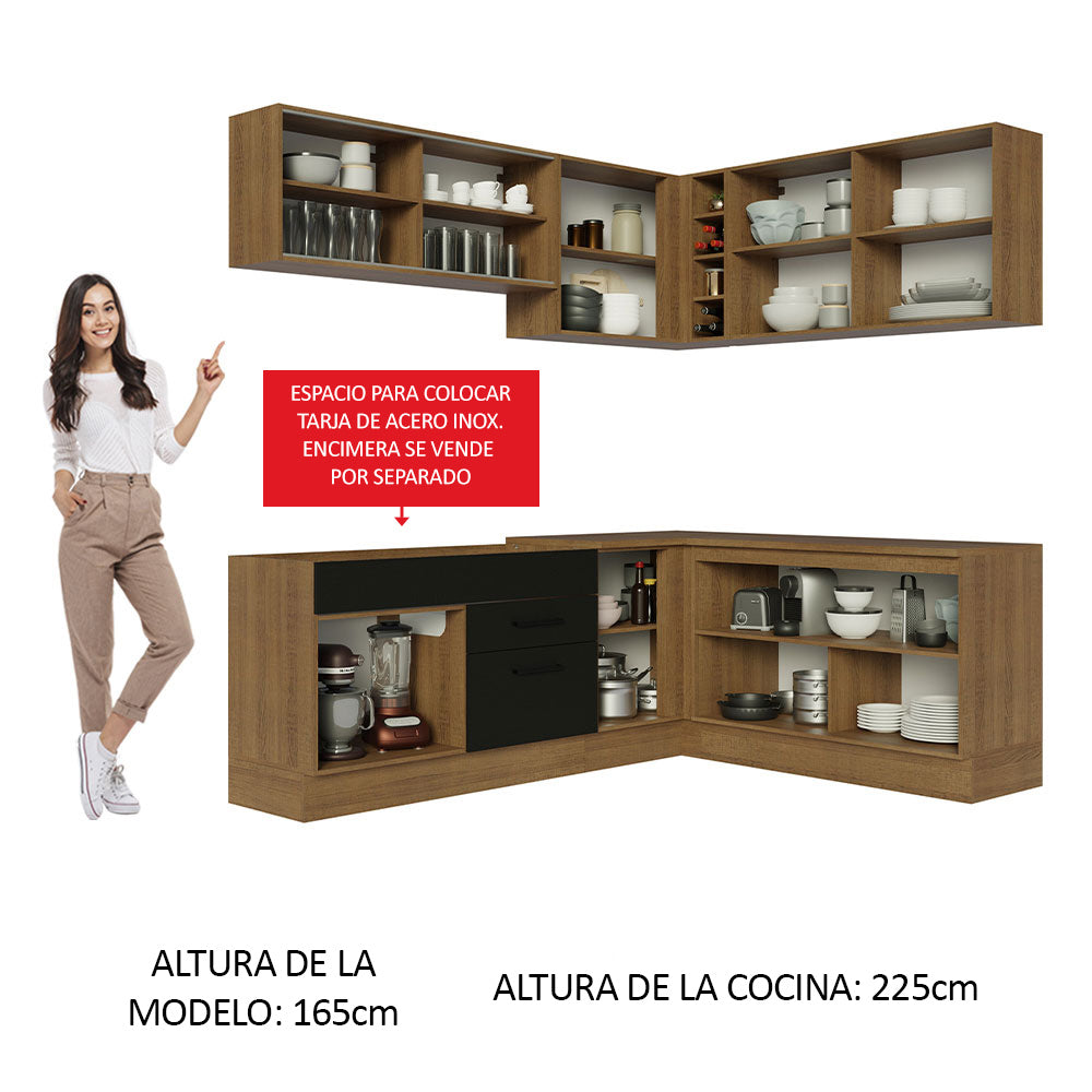 Combo completo de Cocina Esquinera 389cm Marrón/Negro Agata 01