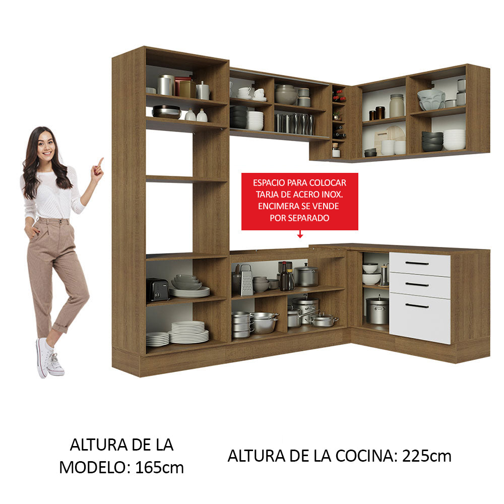 Combo completo de Cocina Esquinera 399 cm 10 Puertas 3 Cajones Sin Mesada Marrón/Blanco Agata Madesa