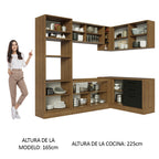 Combo completo de Cocina Esquinera 399 cm 10 Puertas 3 Cajones Sin Mesada Marrón/Negro Agata Madesa