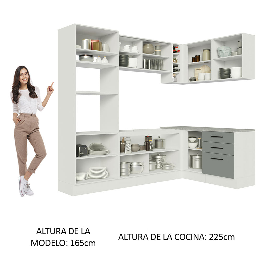Combo completo de Cocina Esquinera 399cm Blanco/Gris Agata 01