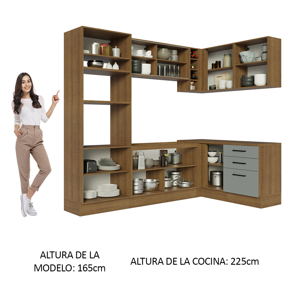 Combo completo de Cocina Esquinera 399cm Marrón/Gris Agata 01