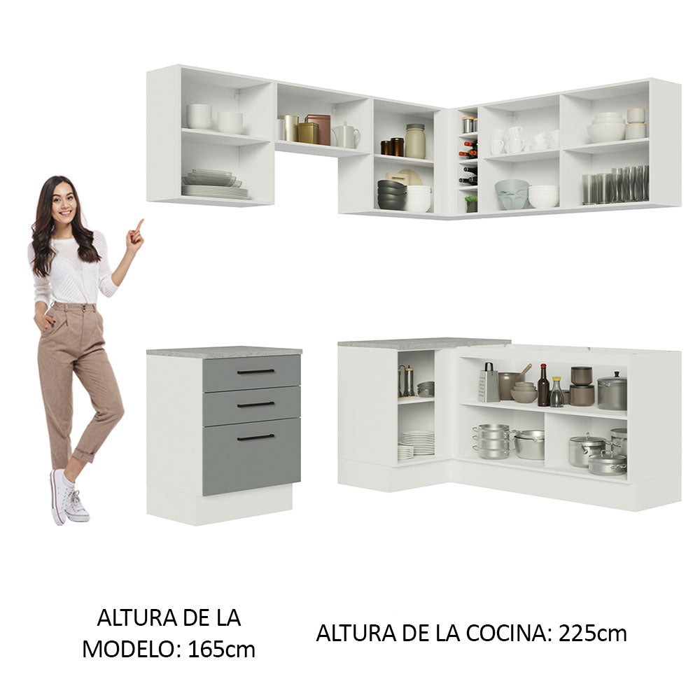 Combo completo de Cocina Esquinera 399cm Blanco/Gris Agata 02