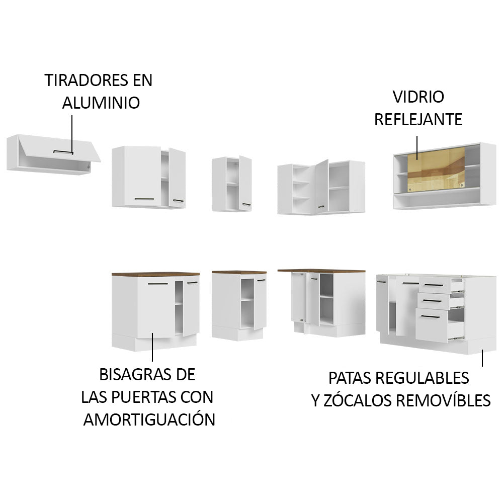 Combo completo de Cocina Esquinera 486cm Blanco con mesada Marrón 60cm fondo Agata Madesa 01