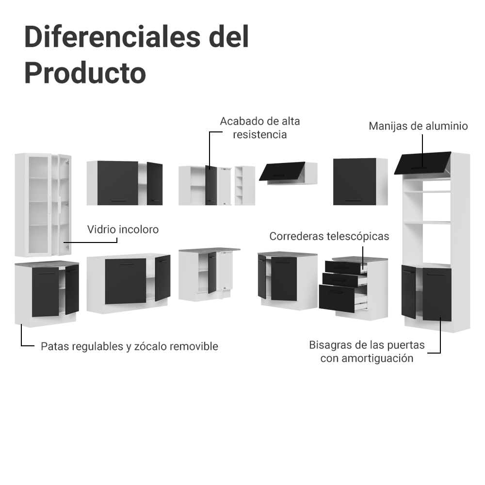 Combo completo de Cocina Esquinera con Cristalero 549 cm Madesa Agata BN 01