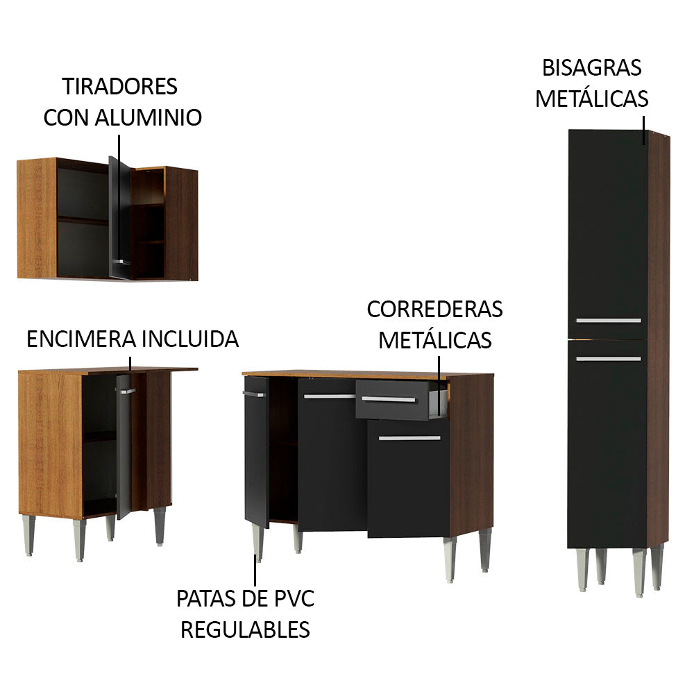 Combo completo de Cocina Esquinera Madesa Emilly 261cm Marrón/Negro 01