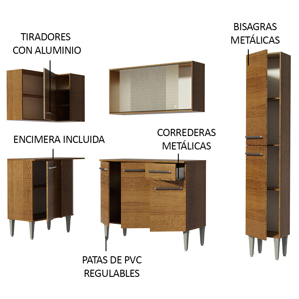 Combo completo de Cocina Esquinera 261 cm 9 Puertas 1 Cajón Marrón Emilly Madesa 02