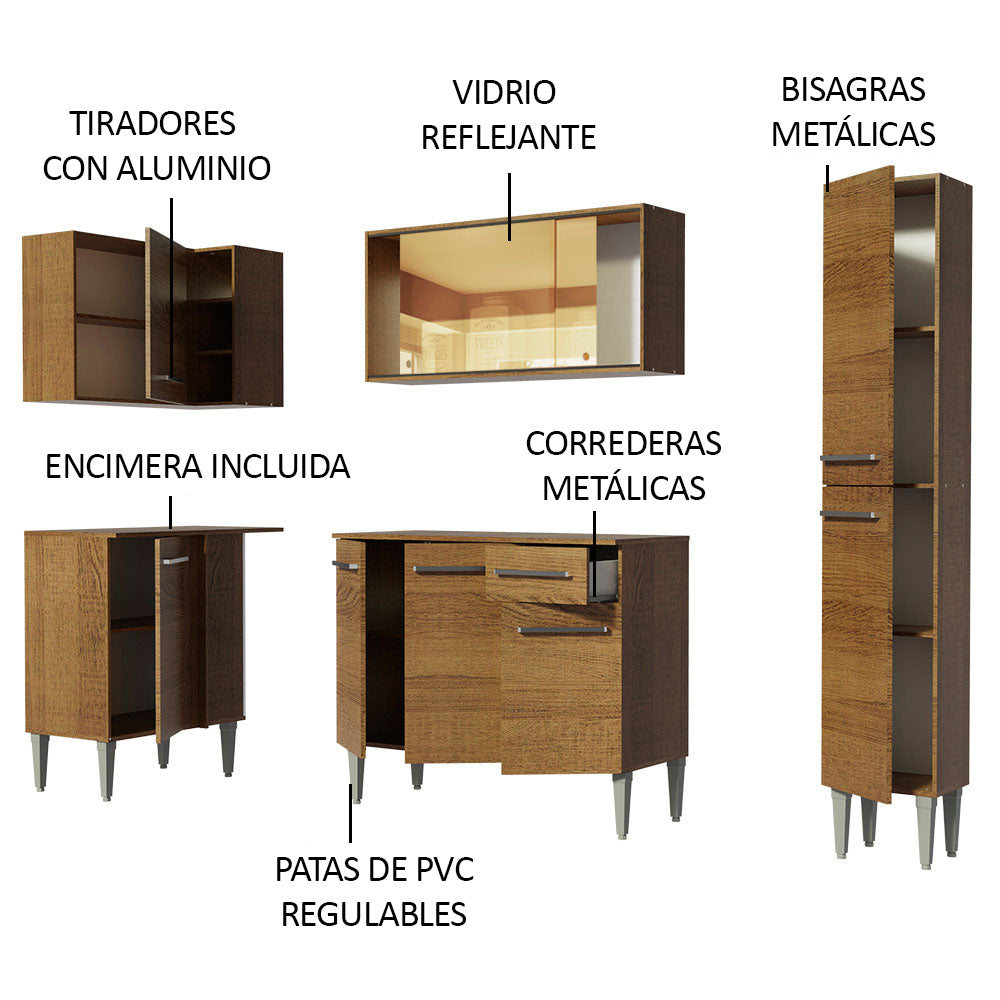 Combo completo de Cocina Esquinera 261 cm 9 Puertas 1 Cajón Marrón Emilly Madesa 03