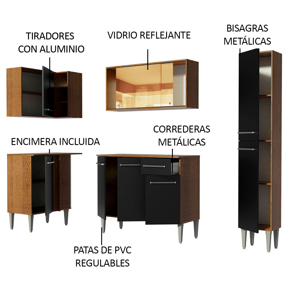Combo completo de Cocina Esquinera Madesa Emilly 261cm Marrón/Negro 03