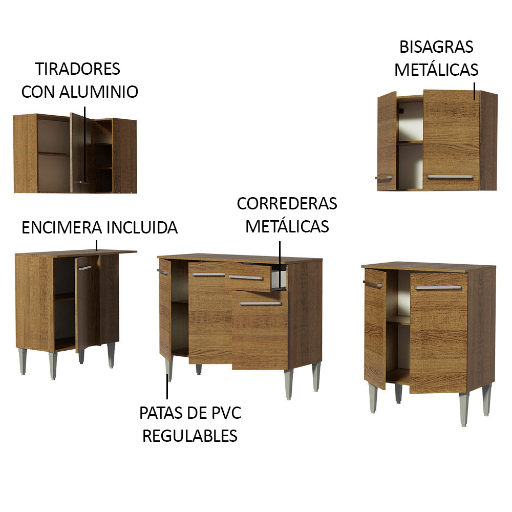 Combo completo de Cocina Esquinera 293cm Emilly Madesa Marrón 01