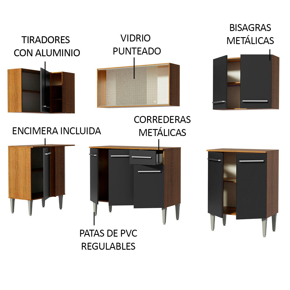 Combo completo de Cocina Esquinera Madesa Emilly 293cm Marrón/Negro 03