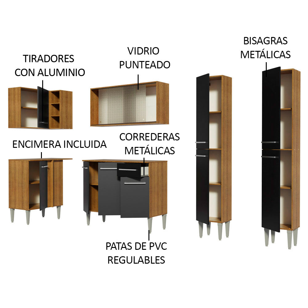 Combo completo de Cocina Esquinera Madesa Emilly 293cm Marrón/Negro 05
