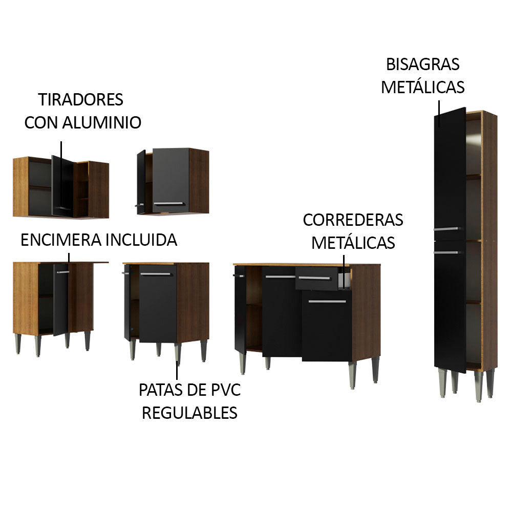 Combo completo de Cocina Esquinera Madesa Emilly 325cm Marrón/Negro 02