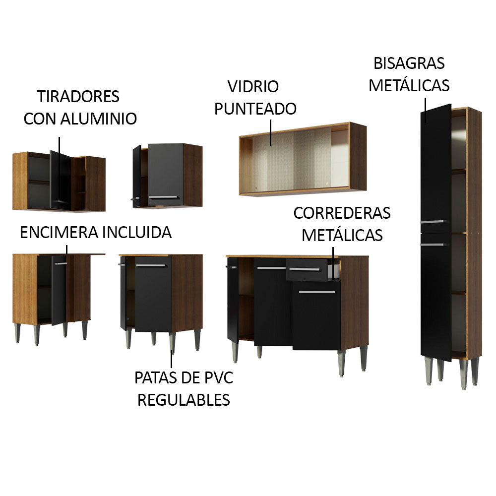 Combo completo de Cocina Esquinera Madesa Emilly 325cm Marrón/Negro 03