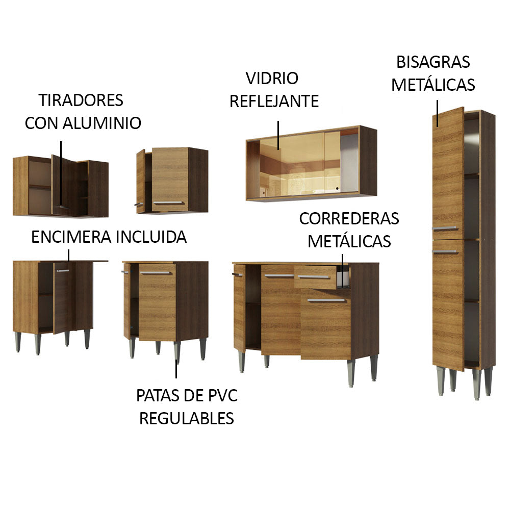 Combo completo de Cocina Esquinera 325 cm 13 Puertas 1 Cajón Marrón Emilly Madesa 04
