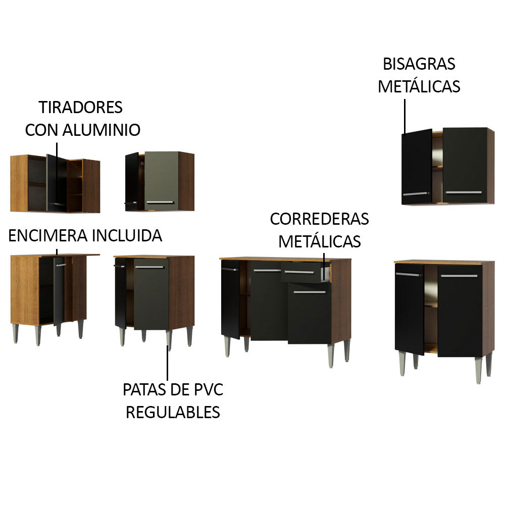 Combo completo de Cocina Esquinera Madesa Emilly 357cm Marrón/Negro 01