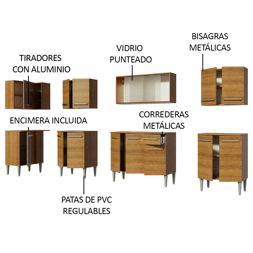 Combo completo de Cocina Esquinera 357 cm 15 Puertas 1 Cajón Marrón Emilly Madesa 02