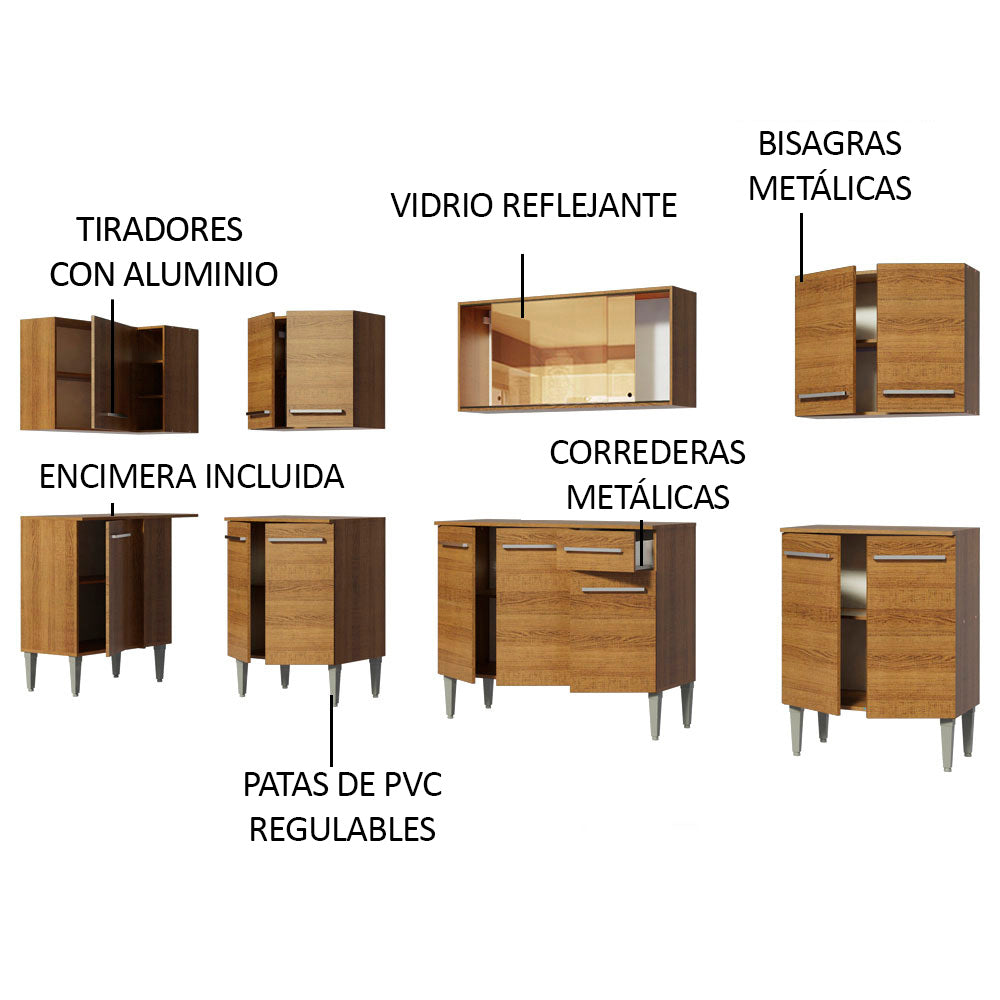 Combo completo de Cocina Esquinera 357cm Emilly Mega Madesa 03 - Marrón