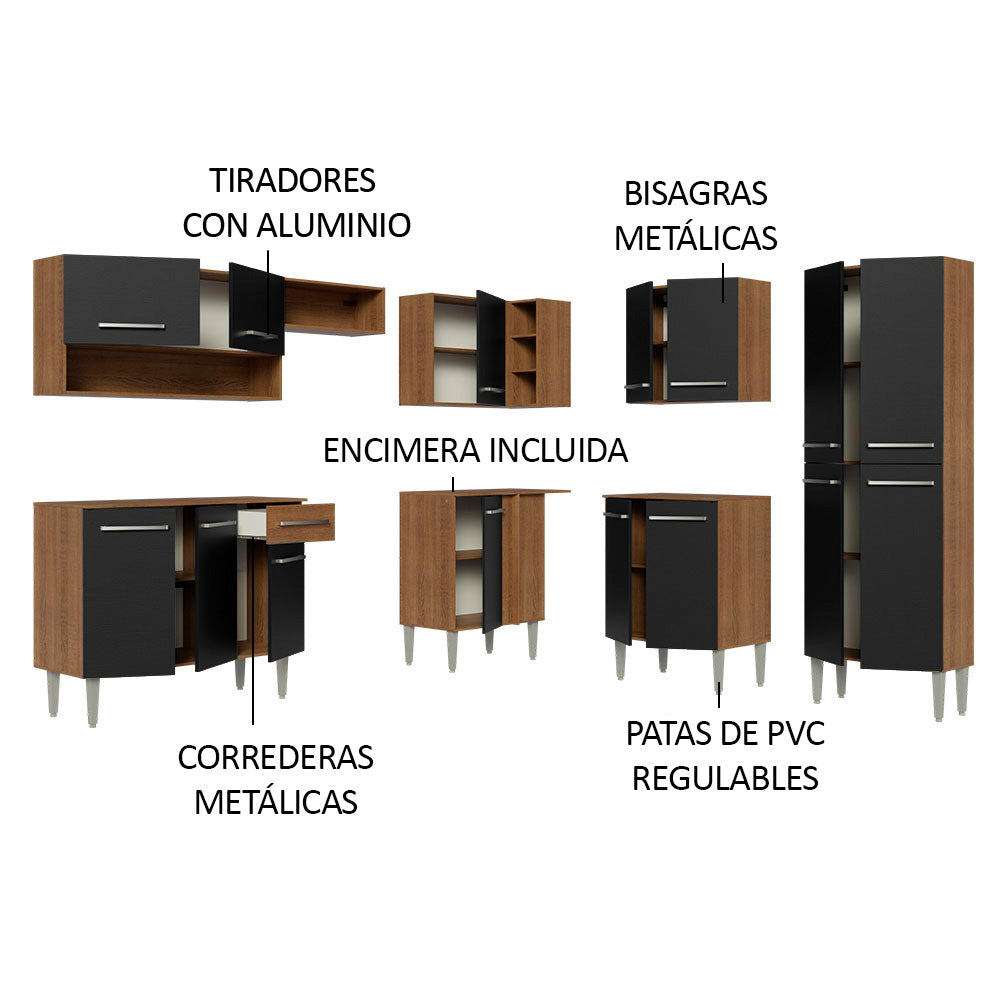 Combo completo de Cocina Esquinera Madesa Emilly 417cm Marrón/Negro 02