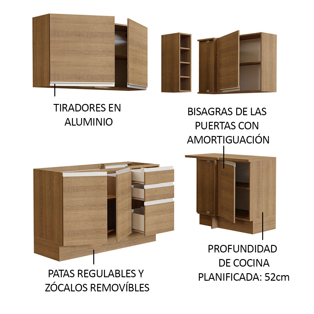 Combo completo de Cocina Esquinera 269cm Marrón Glamy Madesa 01