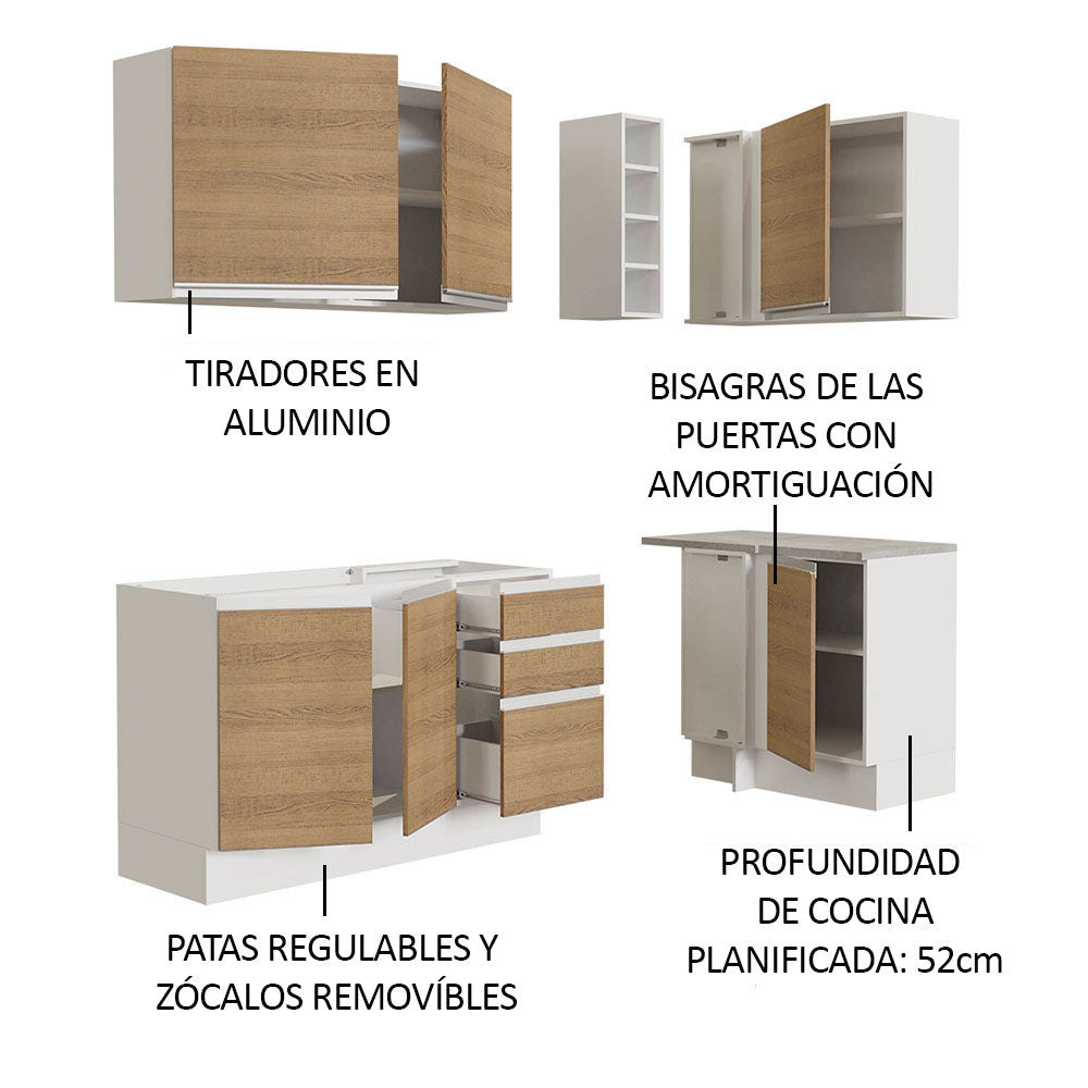 Combo completo de Cocina Esquinera 269cm Glamy Madesa 01 B/M