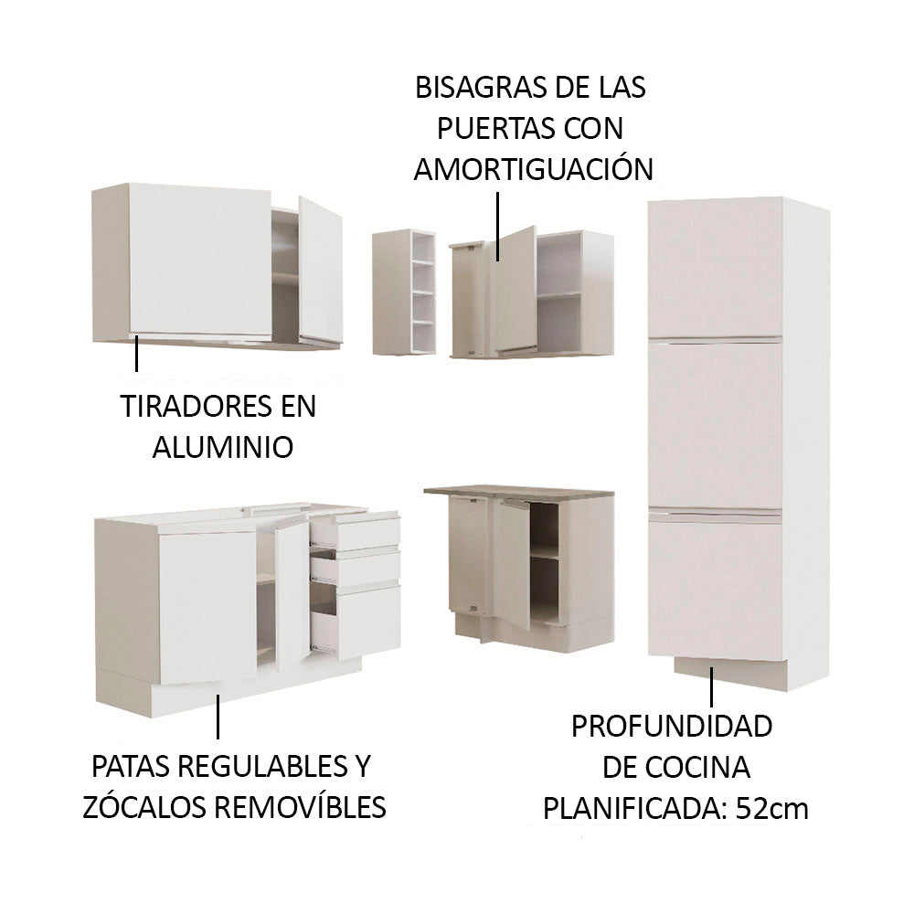 Combo completo de Cocina Esquinera Madesa Glamy 329cm 01 Blanco