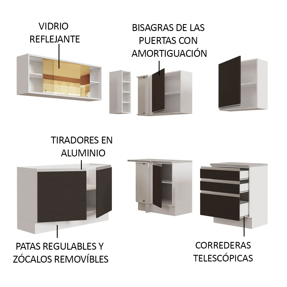 Combo completo de Cocina Esquinera 329cm Glamy Madesa 02 Blanco/Negro