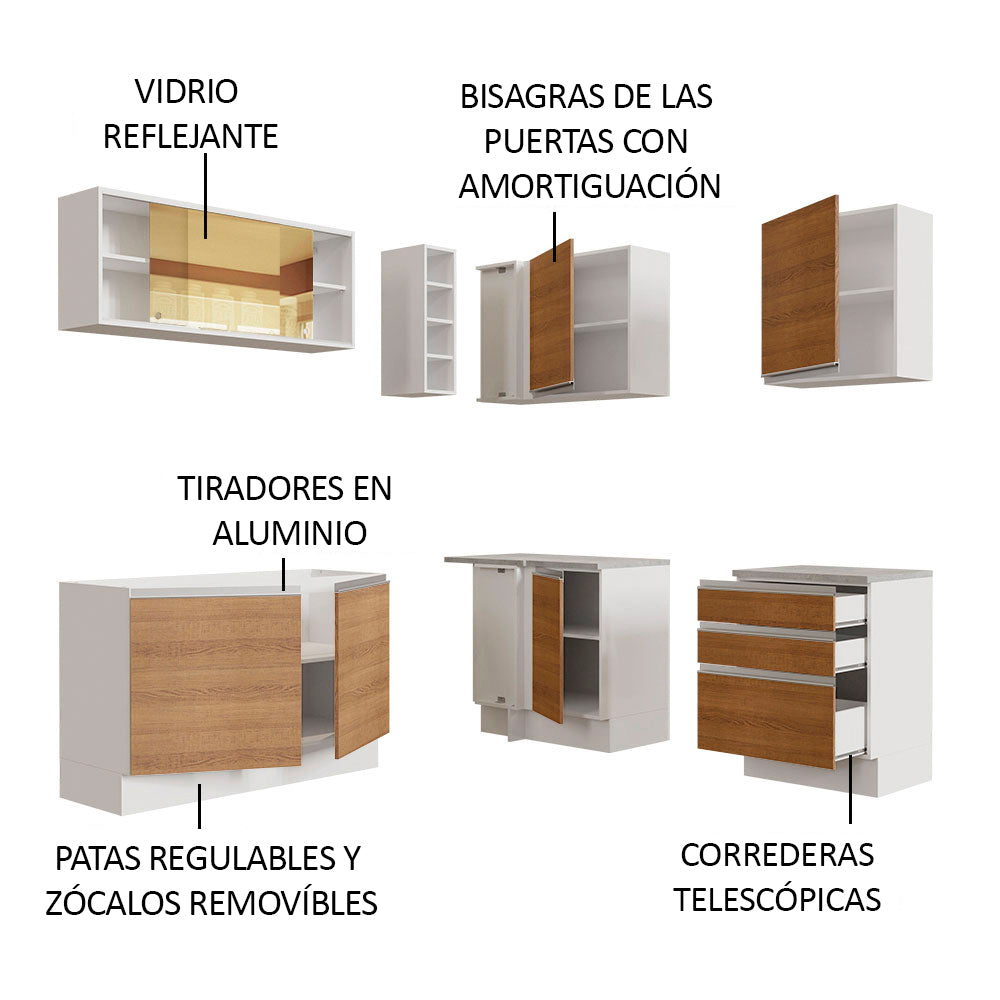 Combo completo de Cocina Esquinera 329cm Glamy Madesa 02 Blanco/Marrón