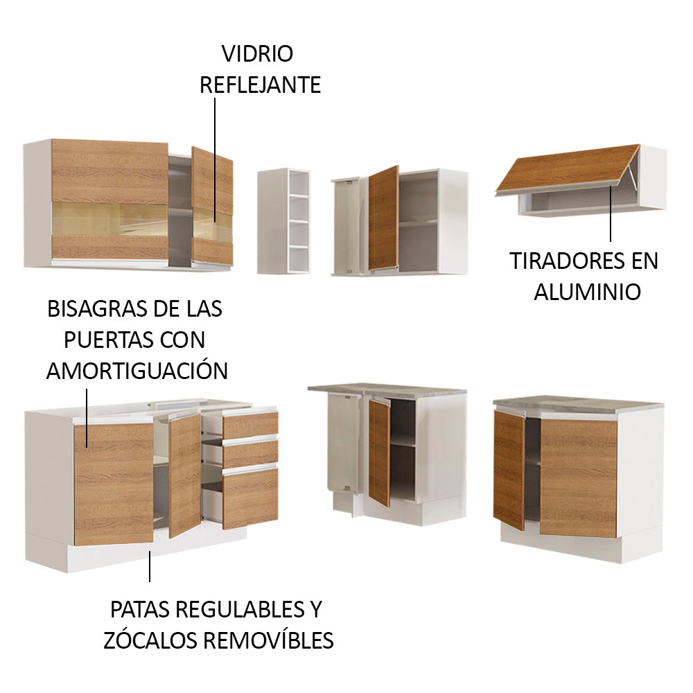 Combo completo de Cocina Esquinera 349cm Glamy 01 Madesa Blanco/Marrón