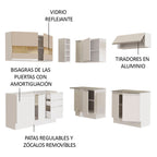 Combo completo de Cocina Esquinera 349 cm 9 Puertas 3 Cajones Sin Mesada Blanco/Crema Glamy Madesa