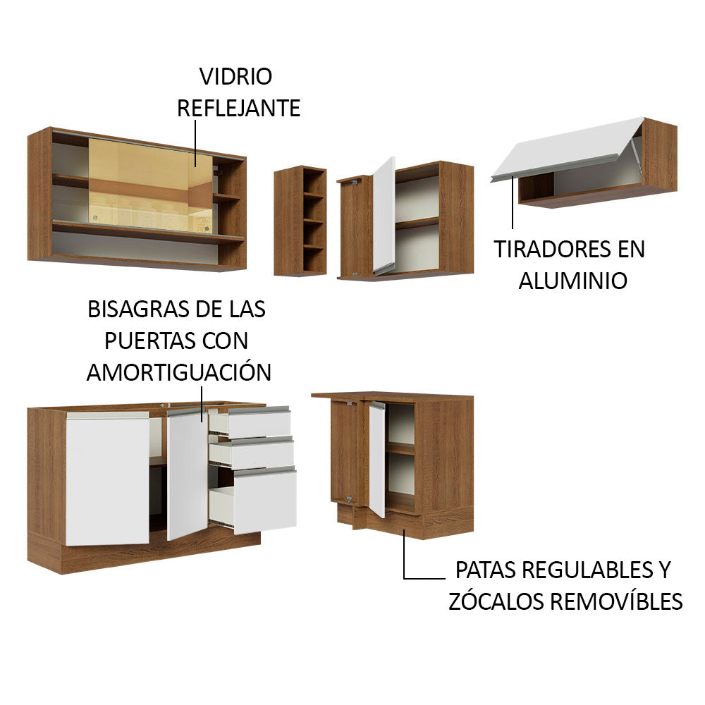 Combo completo de Cocina Esquinera 349cm Marrón/Blanco Glamy Madesa 06