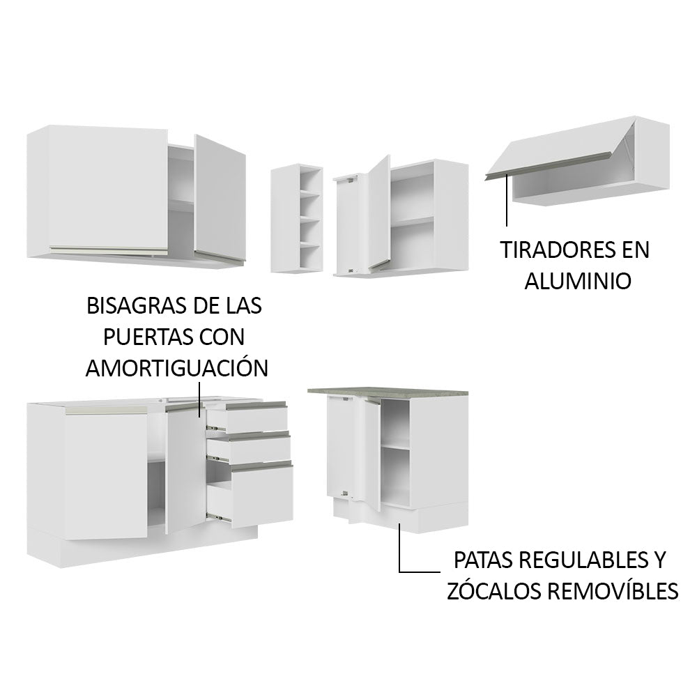 Combo completo de Cocina Esquinera 349cm Blanco Glamy Madesa
