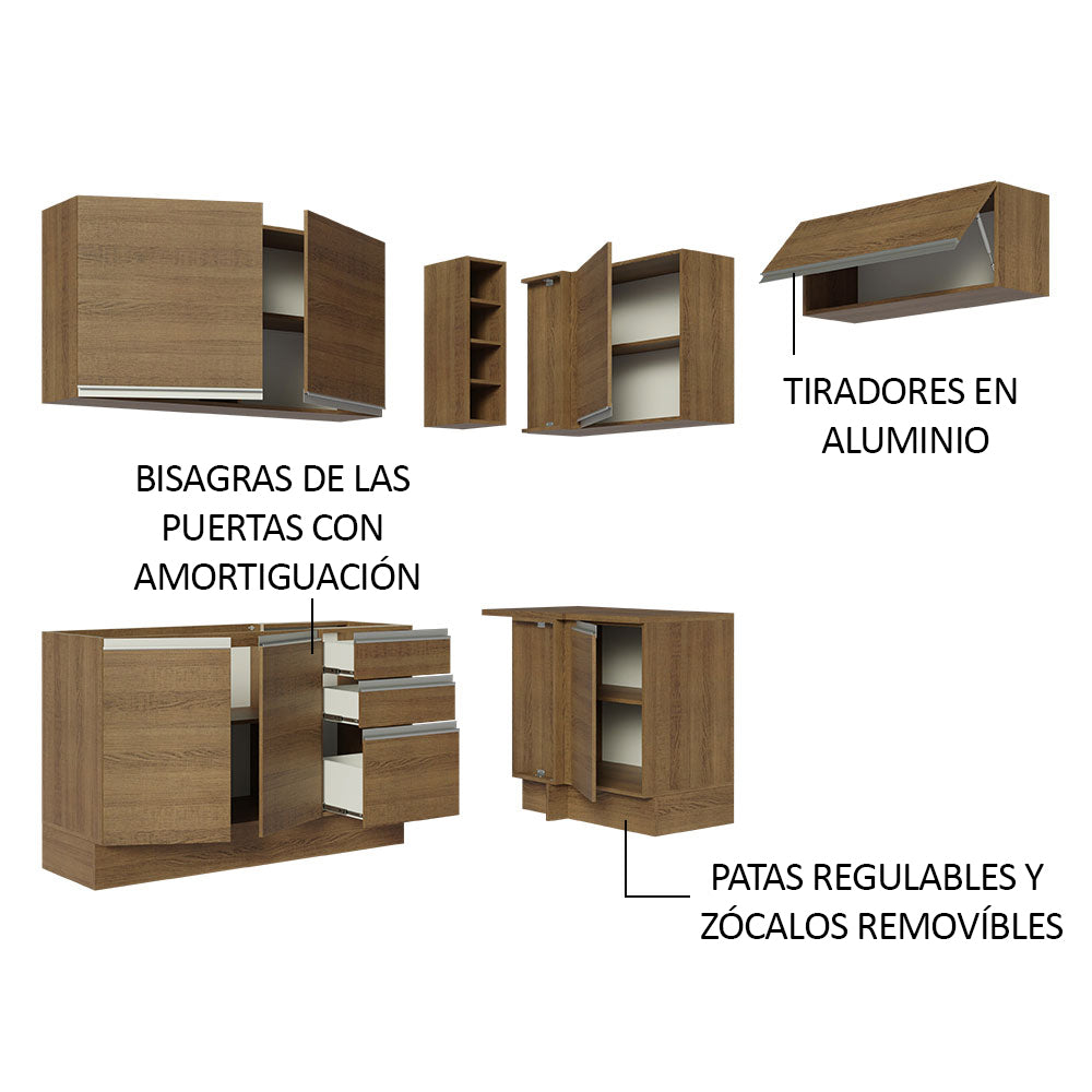 Combo completo de Cocina Esquinera 349cm Marrón Glamy Madesa 07