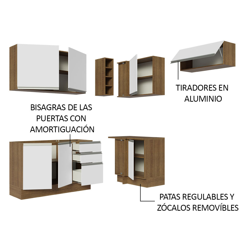 Combo completo de Cocina Esquinera 349cm Marrón/Blanco Glamy Madesa 07