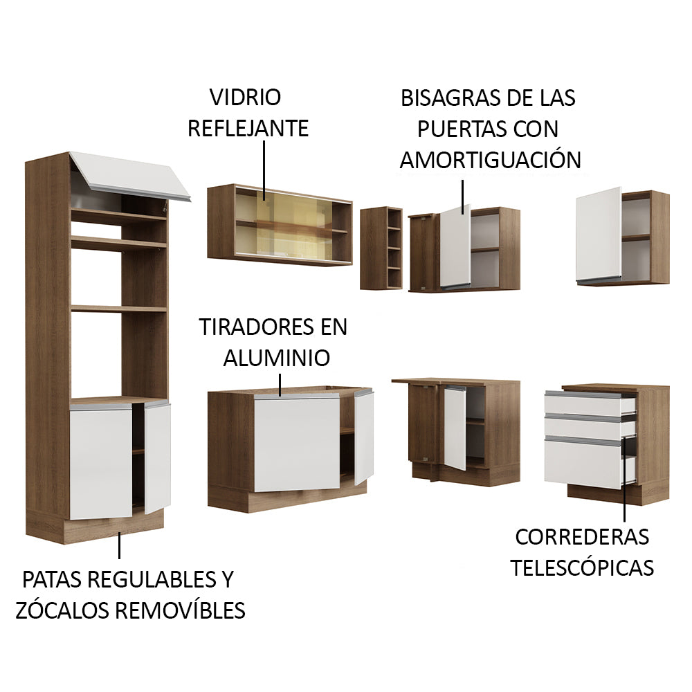 Combo completo de Cocina Esquinera 399cm Glamy Madesa 02 Marrón/Blanco