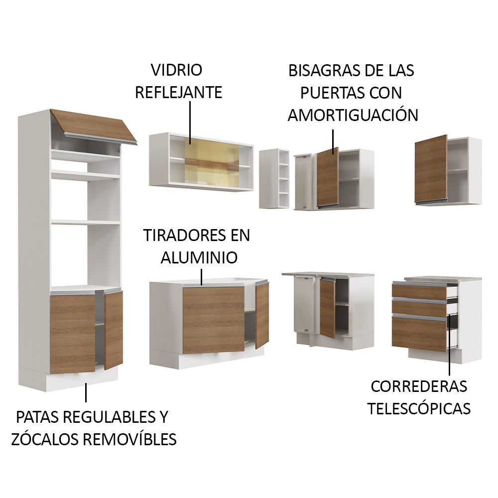 Combo completo de Cocina Esquinera 399cm Glamy Madesa 02 Marrón/Blanco