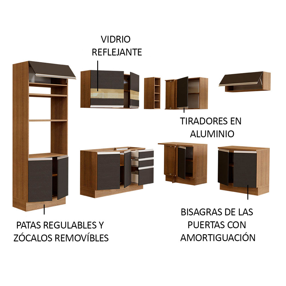Combo completo de Cocina Esquinera 419cm Glamy Madesa 01 Marrón/Negro