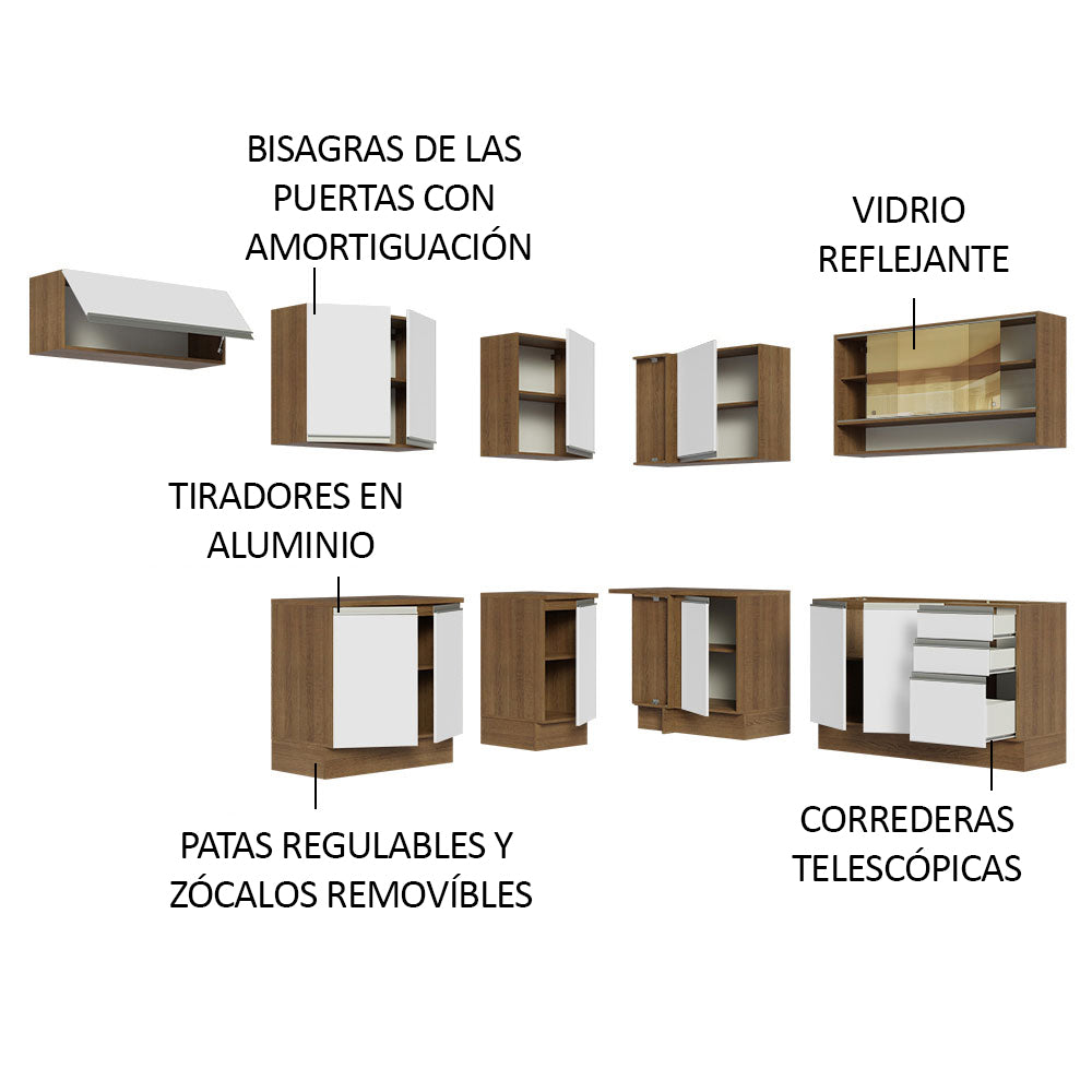 Combo completo de Cocina Esquinera 469cm Marrón/Blanco Glamy Madesa 01