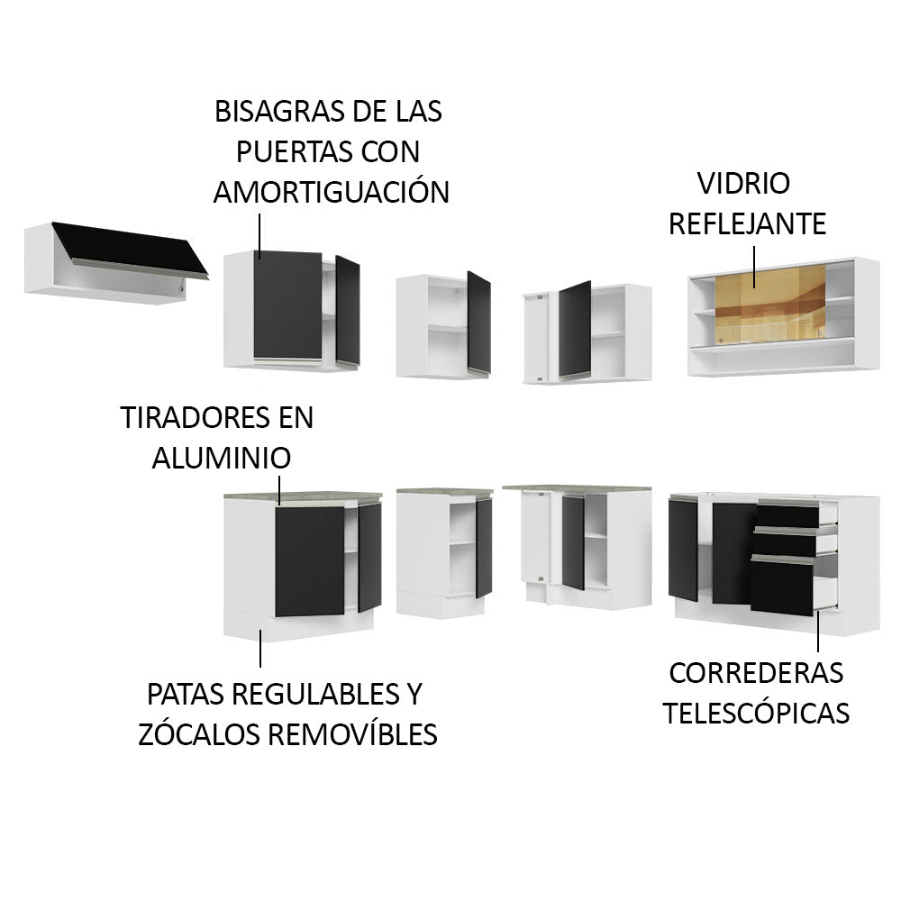 Combo completo de Cocina Esquinera 469cm Madesa Glamy Blanco/Negro 01