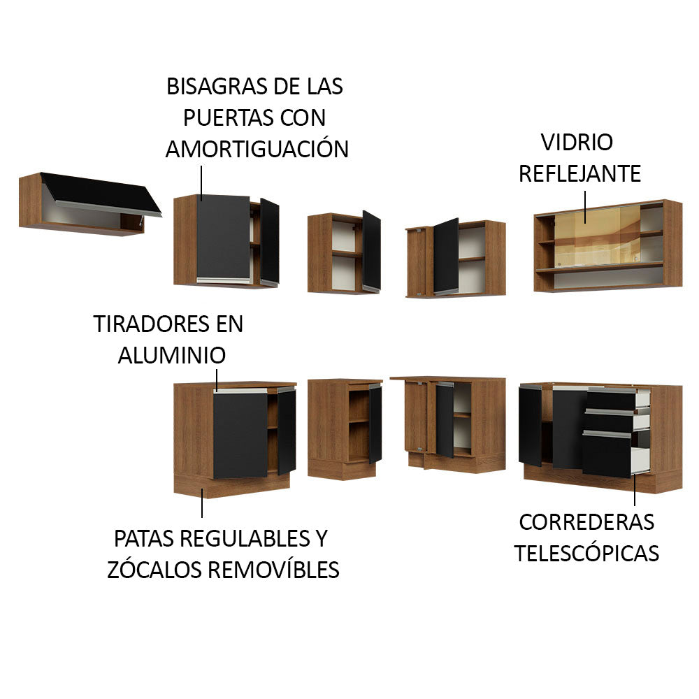 Combo completo de Cocina Esquinera 469cm Madesa Glamy Marrón/Negro 01