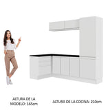 Kit Lavadero Madesa Acordes 100% MDF con Alacena, Cajonera y Bajo Mesada Esquinero Blanco Brillante