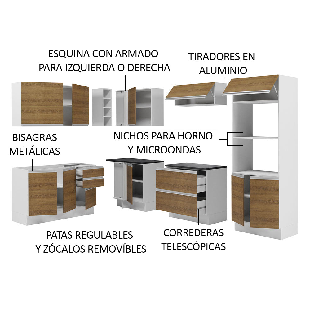 Combo Completo de Cocina Esquinera 100% MDF 419 cm Blanco/Marrón Acordes Madesa 03