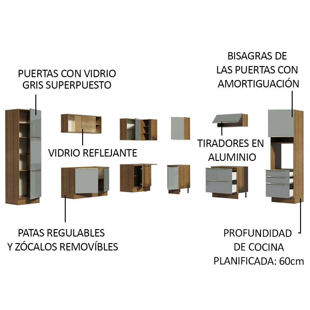 Combo completo de Cocina Esquinero 526cm Marrón/Gris Lux Madesa 01