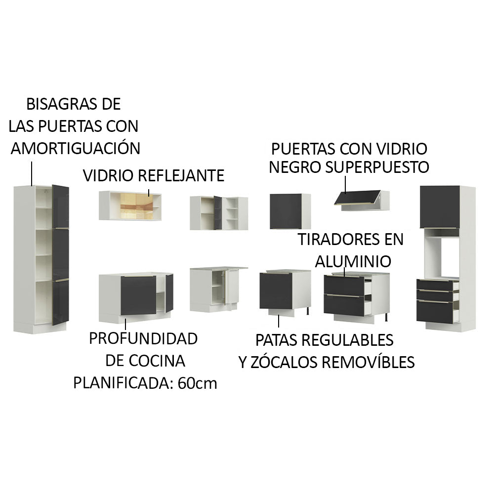 Combo completo de Cocina Esquinero 546cm Blanco/Negro Lux Madesa 01