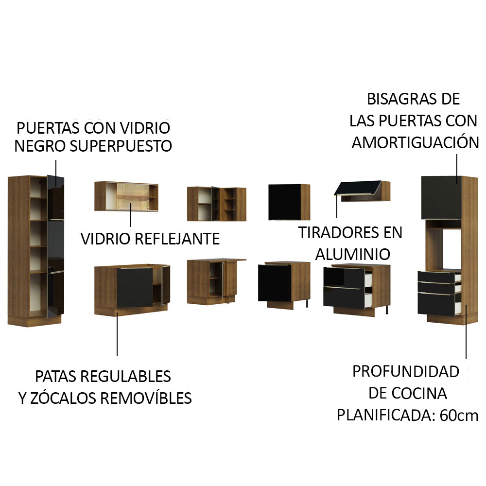 Combo completo de Cocina Esquinero 546cm Marrón/Negro Lux Madesa 01