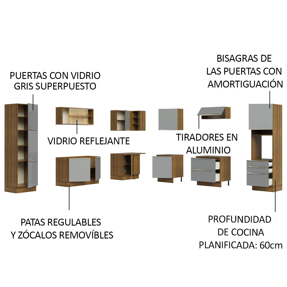 Combo completo de Cocina Esquinero 546cm Marrón/Gris Lux Madesa 01