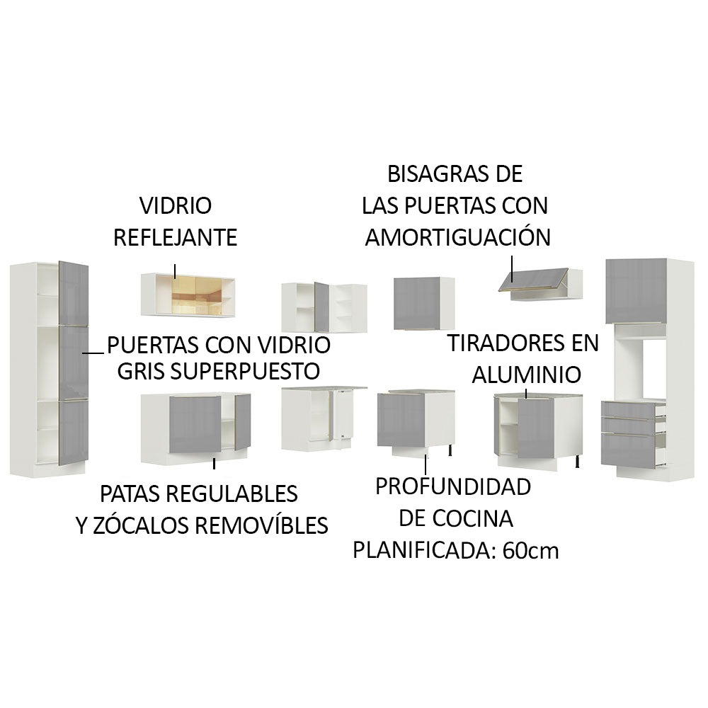 Combo completo de Cocina Esquinero 546cm Blanco/Gris Lux Madesa 03