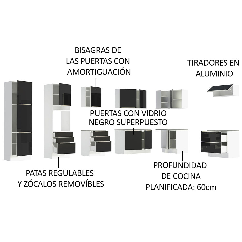 Combo completo de Cocina Esquinero 546cm Blanco/Negro Lux Madesa 05